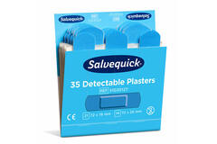 Salvequick Blue Detectable 35 pleisters op kaart (72x19mm en 72x25mm) 6st/doos